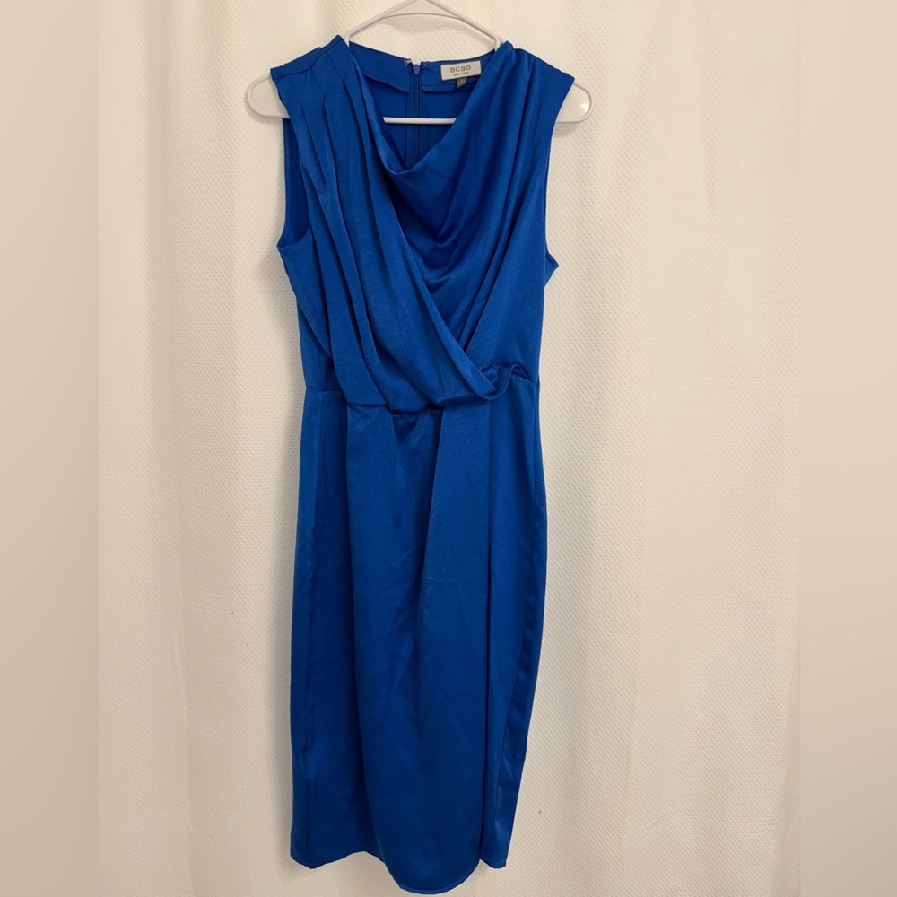 BCBG Royal Blue Draped Midi Dress